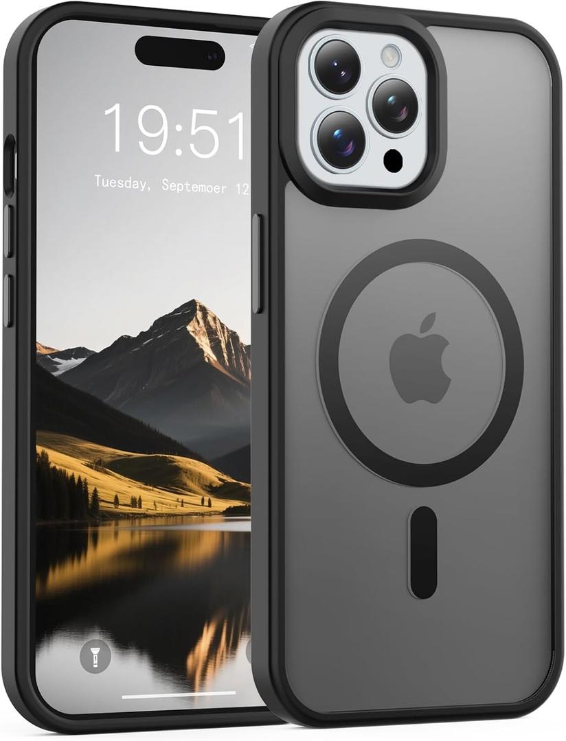 Temdan for iPhone 15 Pro Max Case [Compatible with MagSafe] [Military-Grade Drop Protection] [Anti-Fingerprint] [Anti-Scratch] Slim Silky-Soft Touch Translucent Matte Case 6.7 inch, Black