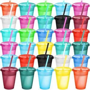 Sieral Cups with Straws and Lids Kids Tumbler with Straw Reusable Water Bottle Iced Coffee Travel Mug Adults Plastic Cups for Parties 16 oz(Modern Colors,30 Pack)