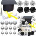 Gyufise 40Pcs 2025 Graduation Cake Topper Decoration Diploma Done Diploma Grad Cap Cake Pick Balloon Flower Prom 2025 Cake Decorations for Class of 2025 Congrats Grad Party Supplies Black Silver
