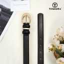 TRIWORKS Women Leather Belt for Jeans Pants Fashion Ladies Skinny Faux Leather Dress belt with Gold Buckle (Black)