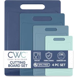 COOK WITH COLOR Non-Slip Cutting Board Set  Kitchen Essentials with Easy Grip Handle for Meat, Veggies, and Fruits, 4 Cutting Boards, Blue-New