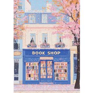 Pink cherry blossoms BookShop Diamond Art Kits for Adults, Diamond Painting for Beginners, Round 5D DIY Dimond art,Full Drill Painting Kit Art and Crafts for Adults Home Wall Decor【11.8x15.7inch】