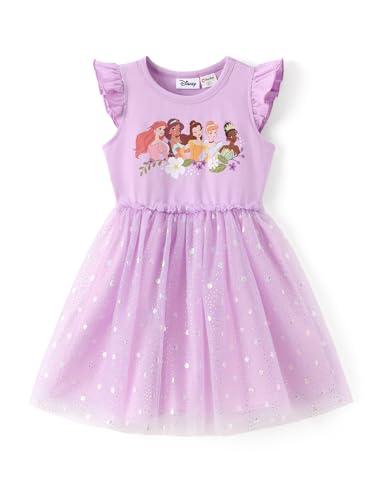 Disney Princess Toddler Girl Dress Glitter Mesh Overlay Tulle Summer Clothes Flutter-Sleeve Outfit Sweet School Party Birthday Sundress 5-6 Years