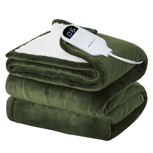 Bedsure Electric Blanket Twin - Soft Flannel Heated Blanket Twin Size, Fast Heating with 6 Time Settings (Up to 10H) & 6 Heat Settings, Warm Gift for Grandma (62x84 inches, Olive Green)