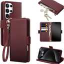 COBEAR for Samsung Galaxy S26 Ultra Case Wallet, Pu Leather Flip Phone Case with Wrist Strap, Zipper Pocket, Kickstand, Women Men Phone Wallet Case with Card Holder for Samsumg S26 Ultra,Wine Red