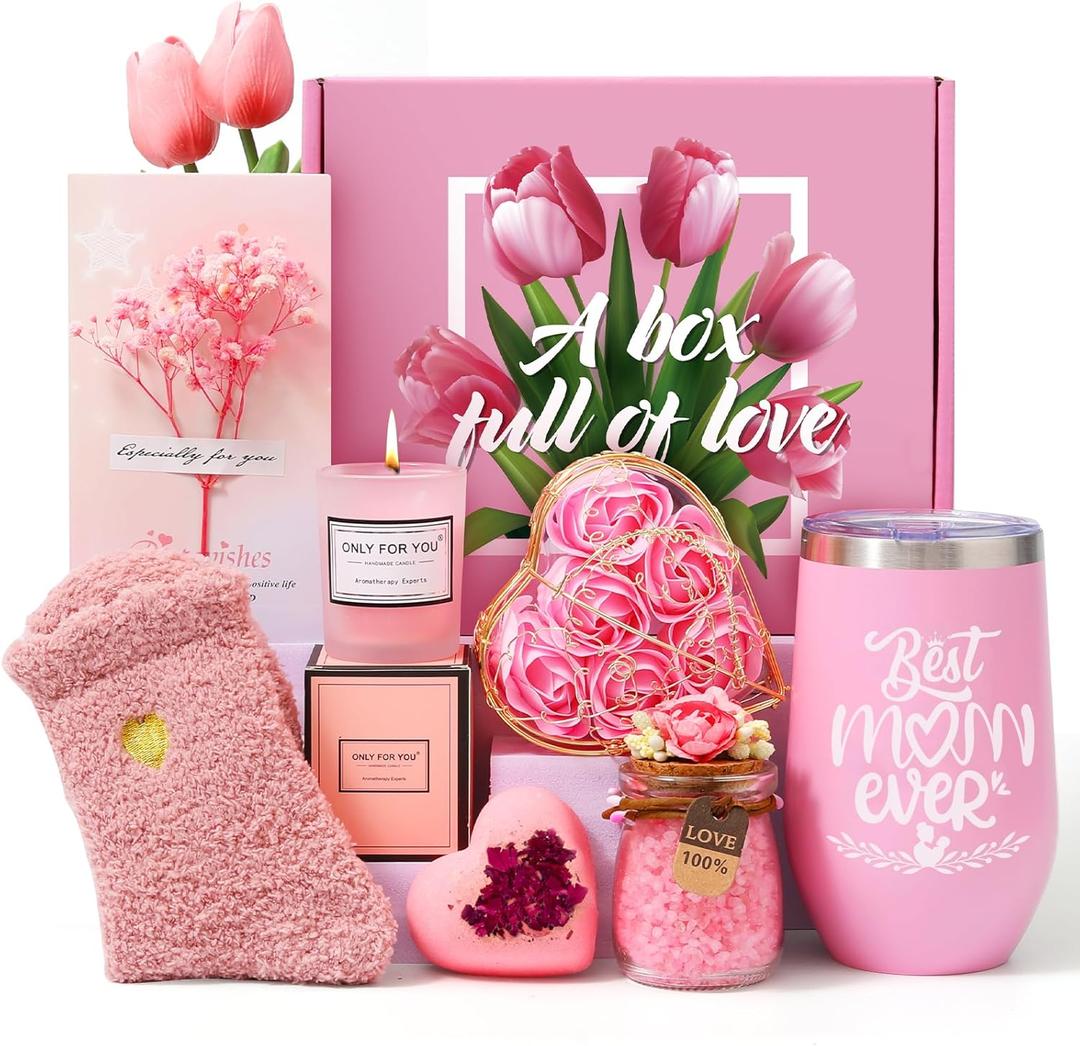 Gifts Basket for Women, Gifts for Mom from Son Daughter, Gifts for Mom, Wife, Girlfriend, Sister, Her, Birthday Gifts for Women, Spa Basket Set for Mother (Pink)