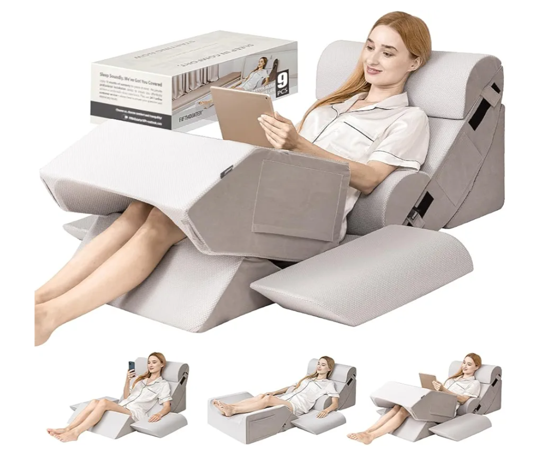 9PCS Orthopedic Bed Wedge Pillow Set for After Surgery Recovery, Body Positioners for Back and Leg Pain Relief, Adjustable Memory Foam Comfort for Sitting up in Bed, Ideal for Adult Acid Reflux & GERD