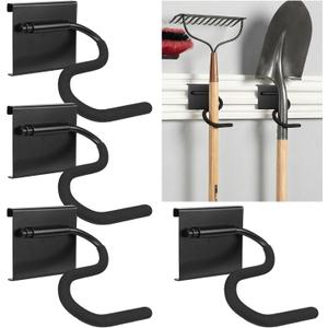 Frienda 4 Pack S-Hooks for Wall Storage System, Heavy Duty Curved Pivot Garage Hooks with Non-Slip Coating for Long Handle Tools Compatible with Craftsman Versatrack Garage Storage System