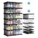 Foldable Shoe Boxes, Pack of 12 Stackable Shoe Storage Organizer, Set of 2 Integraed Shoe Cabinets, Portable, Fit up to US Size 13, 60s Assembly, Transparent and Ink Black ULSP206B01