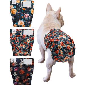 CuteBone Washable Dog Diapers Female No Tail Hole 3 Pack Reusable Doggie Period Training Pants for Docked-Tail Frenchie French Bulldog Boston Terrier Without Tail WWD33M