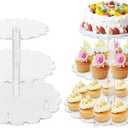 3 Tiers Acrylic Cupcake Stand, Lacework Design Cake Tower Stand Holder Macaron Display Rack Cookie Candy Buffet Desserts Platter with Base for Baby Shower, Birthday, Wedding