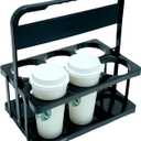 6-Cup Drink Carrier with Handle - Foldable Reusable Cup Holder for Large Drinks, Delivery Accessories for Doordash/Ubereats/Grubhub, Portable Beverage Carrier, Black