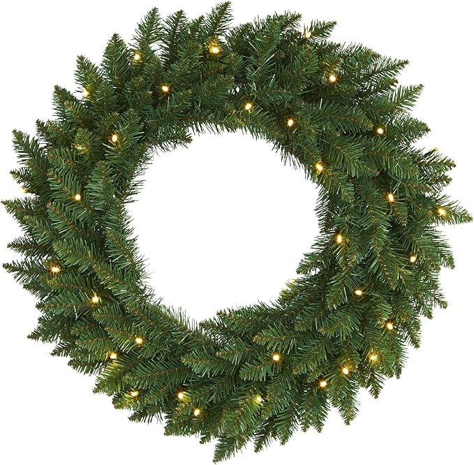 17in Artificial Pine Christmas Wreath, Faux Greenery with Clear LED Lights for Indoor Decor
