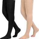2Pairs Ktinnead 20-30mmHg Thigh High Compression Stockings for Women, Thigh High Compression Socks, Medical Compression Stockings for Pregnant, Teacher, Doctor, Varicose Veins, Swelling, lymphedema (XXL, Open toe-Beige+Close Toe-Black)
