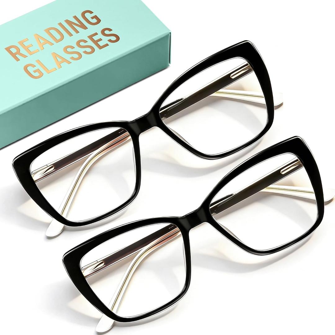 CCVOO Trendy Reading Glasses for Women, Oversized Blue Light Readers, Cheaters Eyeglasses, Stylish Square Cat Eye Glasses