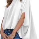 BTFBM Womens Summer Tops 2025 Fall Mock Neck Batwing Sleeve Shirts Loose High Low Hem Oversized Dressy Casual Blouses (Medium, White)