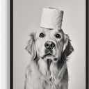 Golden Retriever Funny Bathroom Unframed Wall Art Print Poster, Dog Pet Lover Picture Painting Artwork Bedroom Living Room Office Dining Room 151C (Golden Retriever Funny Bathroom, 20"L x 16"W, Unframed)
