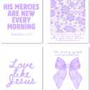 2 x FGFK Coquette Bow Floral Christian Wall Art Prints Set of 4, Lamentations 3:23 Psalm 16:11 Ps.27:1 Bible Verses Posters Pictures Wall Decor for Girls Room Home Dorm Apartment, 8x10 Unframed - Purple