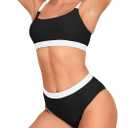 American Trends Women High Waisted Cute Bikini Set Neon Bikini Two Piece Teen Swimsuit 2 Piece Bathing Suits Color Block (Medium, Black White Swimsuit)