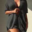 SKAYS Summer 2 Piece Beach Cover Ups for Women Crochet Swimsuit Coverup Cardigan and Short Pant Set (Black, L)