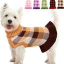 Dog Sweater Dress Plaid Knitwear for Small Medium Dogs Warm Puppy Pet Turtleneck Stretch Pullover Cute Fall Winter Vest Clothes with Leash Hole for Christmas (Coffee, L)