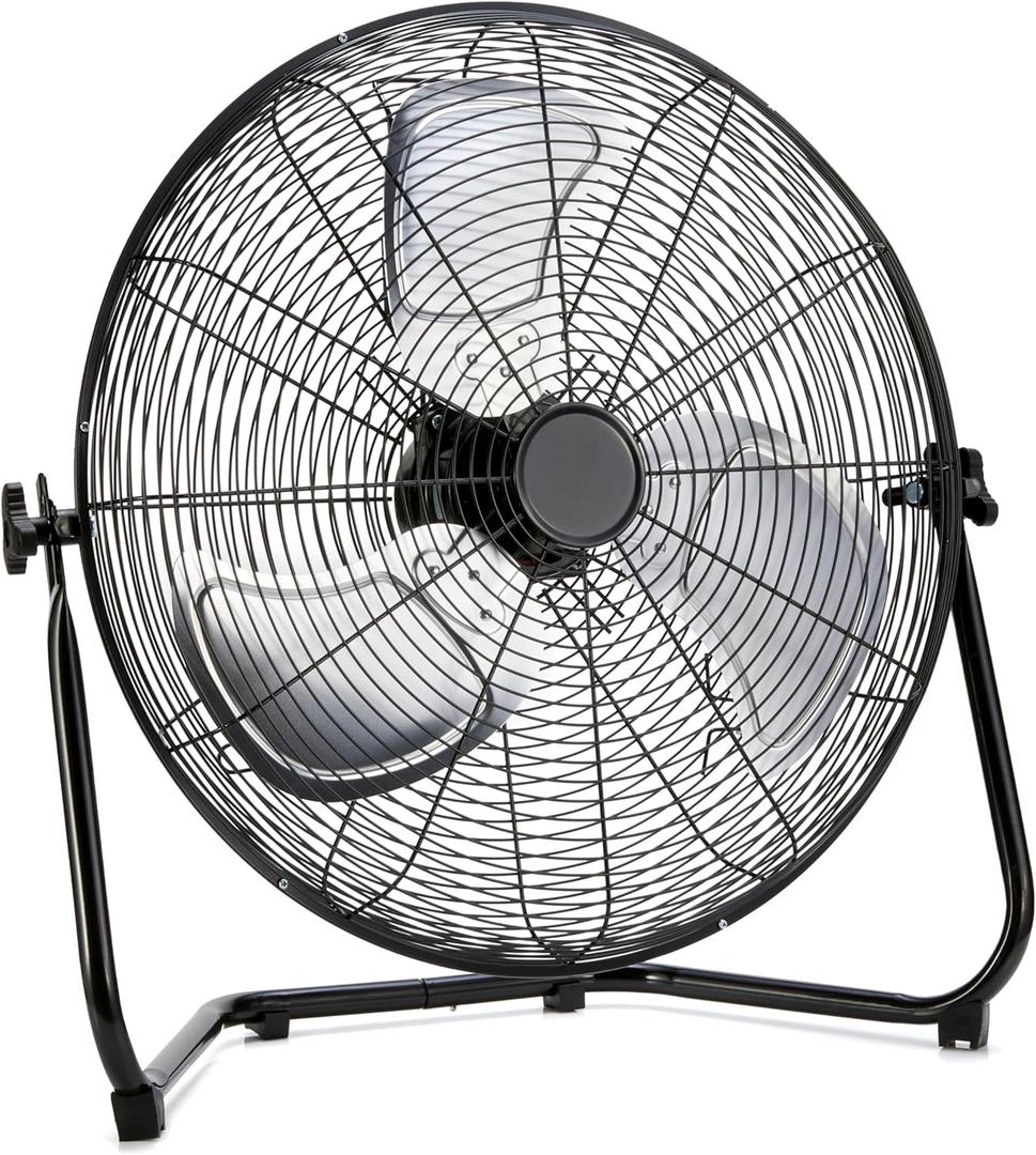 Amazon Basics 20" High Velocity Industrial Fan, Floor Fan, with 3 Speeds, Tilt Head, ETL-Listed Safety Compliance, Metal Housing/Blades, Ideal for Industrial/Commercial Space/Garage/Gym, 125W, Black (20 Inch (blades diameter))