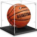 KKU Basketball Display Case, Acrylic Clear Full Size Basketball Case with Solid Wood Base,UV Protected Soccer Basketball Display Stand for Autographed Standard Memorabilia Keepsake, Black