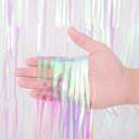 Voircoloria 4 Pack Iridescent Transparent Foil Fringe Backdrop Curtains, Tinsel Streamers Birthday Party Decorations, Fringe Backdrop for Graduation, Baby Shower, Gender Reveal, Disco Party