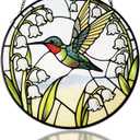 Hummingbirds Suncatcher Stained Glass, Hummingbird Suncatcher Ornament, Hummingbird Suncatcher for Grandma/Mom/Women (White Flower Bird)