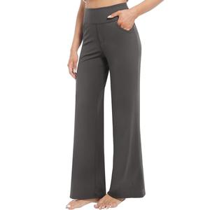 CL convallaria Womens Wide Leg Trouser Yoga Pants with Pockets High Waist Stretchy Work Casual Pant Petite Regular Dark Gray XL