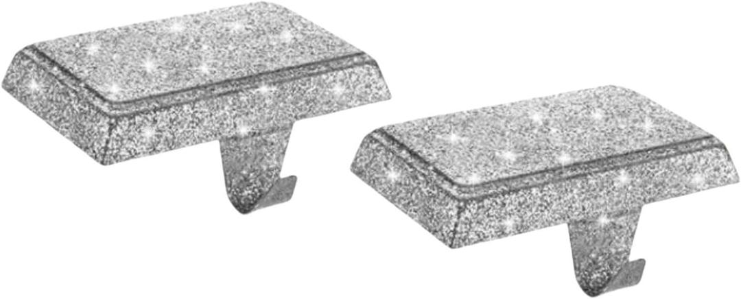 Glitter Christmas Stocking Holders Set Of 2 Metal Mantel Hooks 4.92 X 2.6 In Secure Support For Fireplace Shelf Holiday Decor(silver)