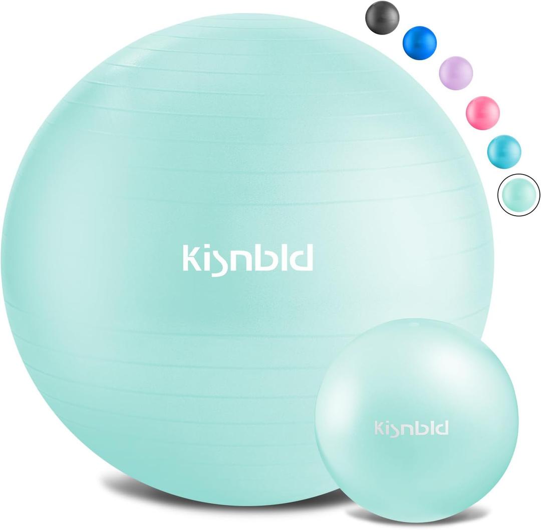 Exercise Ball, Extra Thick Yoga Ball for Workout Pregnancy Stability, 4 Sizes Anti-Burst Balance Ball with Foot Pump - Heavy Duty Fitness Ball Chair for Office, Home & Gym (L,(23-26in,58-65cm), Aqua)