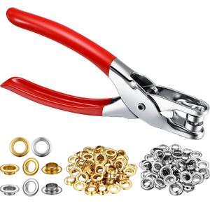 Mudder 301 Pcs Grommet Eyelet Pliers Tool Kit, Fabric Leather Hole Eyelets and Grommets Punch Pliers with 300 Metal Eyelets for Belt Shoes Cloths(1/4 Inch,Silver)
