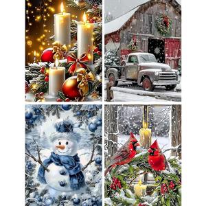 Skyboda 4 Pack Christmas Diamond Art Kits for Adults Beginners, 5D Full Drill DIY Diamond Dot Gem Art Kit Wall Home Decor Arts Craft 12x16 inch(Candles Truck Snowman Cardinal)
