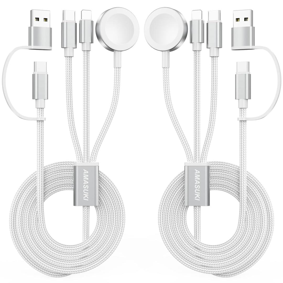 2Pack Travel Essentials,3 in 2 USB C Cable for Apple Watch Charger,iPhone Charger, Multi Charging Cable, Cruise Vacation Camping, Portable for iWatch Series 11-2/Ultra/SE & iPhone 17-12, Car, White