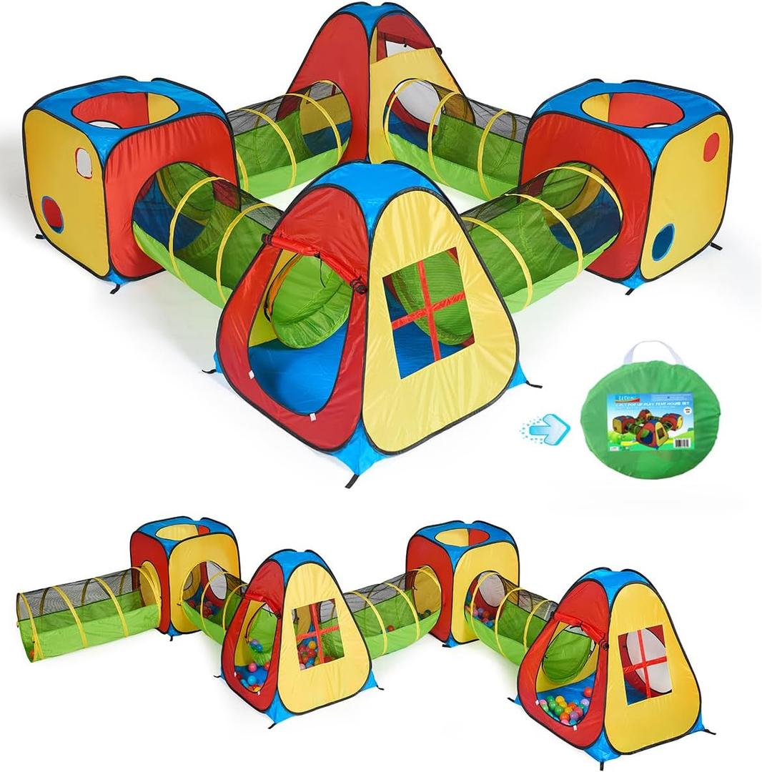 UTEX 8 in 1 Pop Up Children Play Tent House with 4 Tunnel, 4 Tents for Boys, Girls, Babies and Toddlers for Indoor and Outdoor Use, 31.5 inches x 19 inches x 35.5 inches