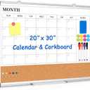 Monthly Calendar Whiteboard Dry Erase Cork Board Combo for Wall, 30" x 20" Magnetic Double-Sided Calendar White Board and Bulletin Board, Portable Board for Office, Kitchen, School, Home, Dorm