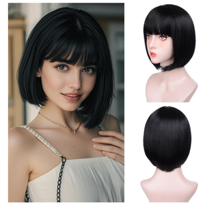 Ash Blonde Bob Wigs for White Women - 12'' Short Bob Wigs With Bangs Natural Fashion Synthetic Wig Colorful Synthetic Hair for Daily Cosplay Halloween