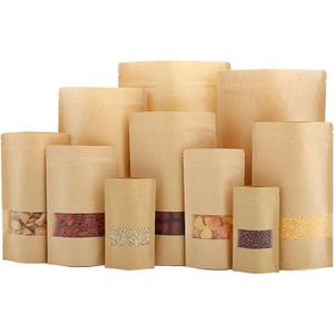 100pcs Kraft Bags with Window Zipper Lock Stand Up Bulk Pouches Resealable 10x14in