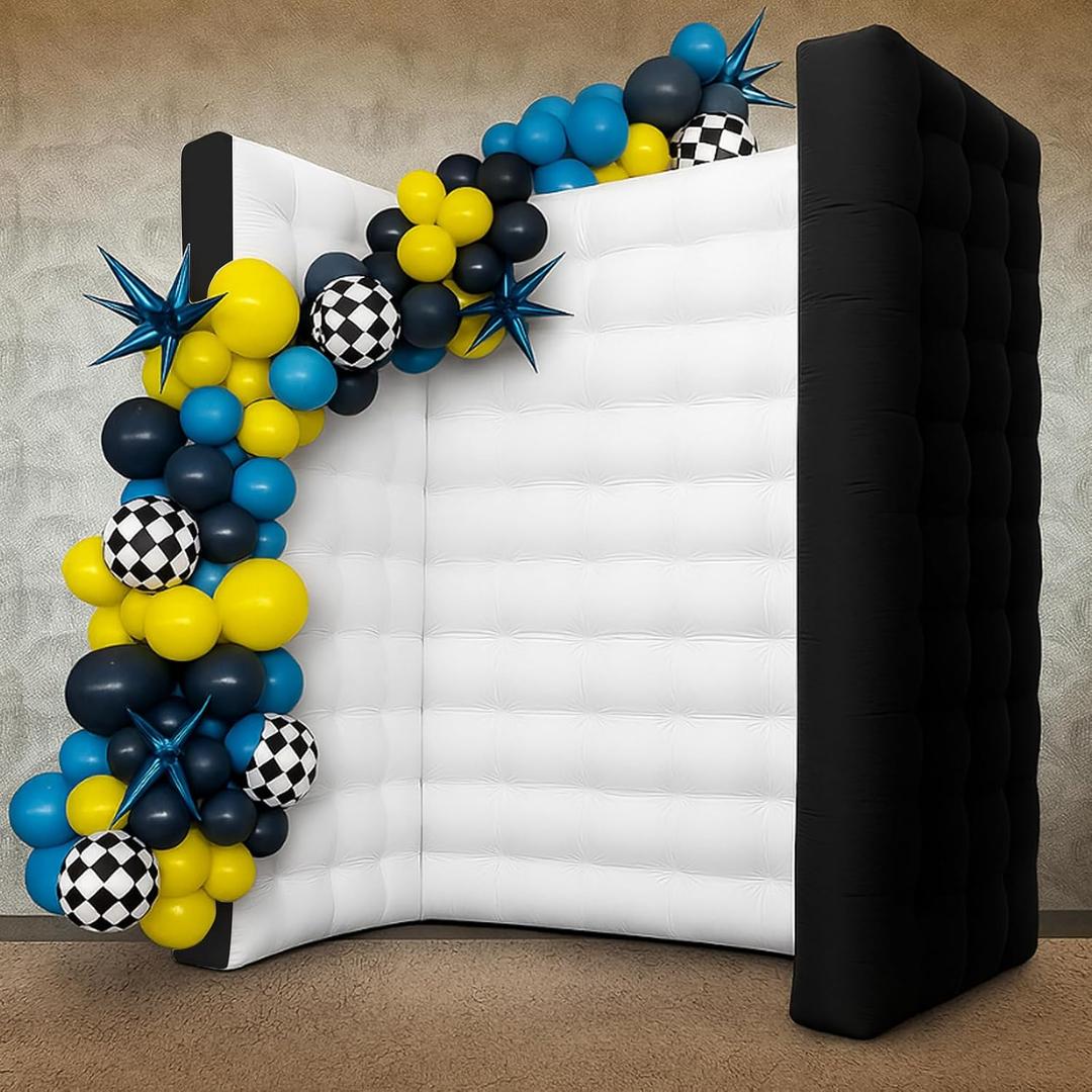 Inflatable Photo Booth Wall 8.2X8.2X4FT Portable Backdrop with LED Lights, Easy Setup for Parties, Weddings, Birthdays & Events Black