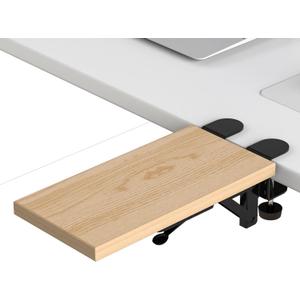 OUGIC Ergonomic Desk Extension Tray, 30 x 15 cm, Clamp Without Perforation, Foldable Keyboard Drawer Tray, Wrist Rest, Computer Stand (Maple)