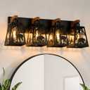 Rustic Bathroom Light Fixtures-Deer Bear, 4 Light Metal Wooden, 29.5" (L) x 7.5" (W) x 8.8" (H)