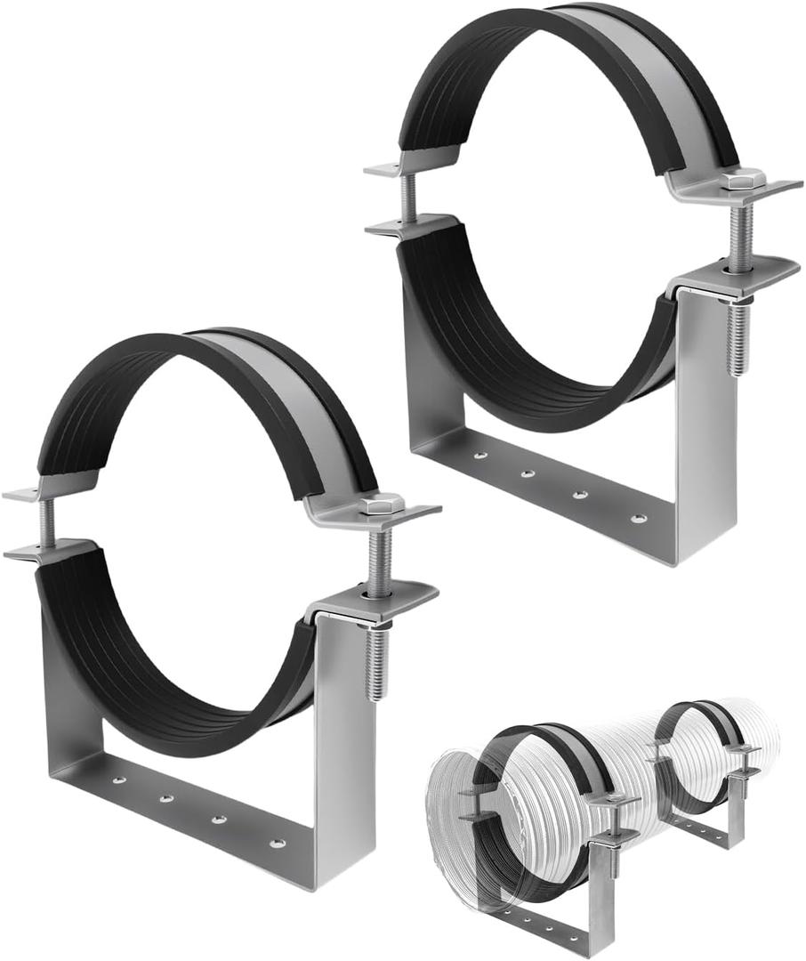 8 Inch Pipe Hanger Bracket, Heavy Gauge Steel Support with Rubber Pad for 7.8-8.2 Inch Duct & Chimney, Industrial Pipe Support