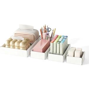 30 PCS White Sturdy Cardboard Drawer Organizers, Minimalist Paperboard Storage Bins for shelf Desk Drawer Closet Cabinet, DIY Labeling, for Kitchens, Pantries, Offices, Classrooms