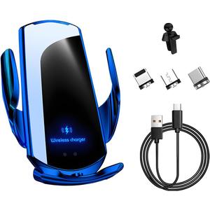 Wireless Car Charger, 15W Fast Charging Air Vent Mount Auto-Clamping Phone Holder, Automotive Electric Induction Charger 360 Rotating Magnetic Vent Mount Bracket for Smartphones (Blue)