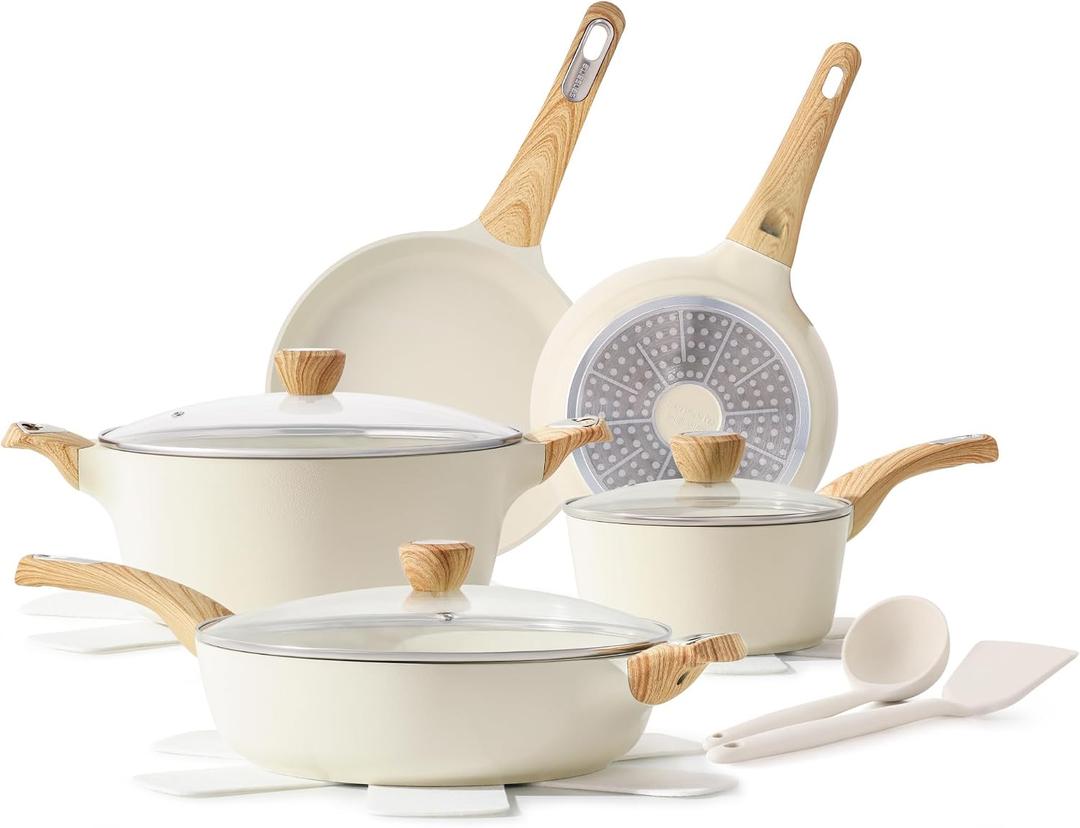 SENSARTE Ceramic Cookware Sets, Pots and Pans Set Non stick, 14 Piece Induction Cookware, Non toxic Healthy Non Stick Kitchen Cooking Set, with Frying Pans Set, PFAS PTFE PFOA PFOS Free, Large