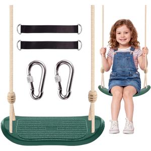 Kids Swing for Tree, Heavy Duty Swing Seat for Backyard & Outdoor, Tree Swings for Kids Outdoor, Ergonomic Contoured Plastic Swing with Straps, 264 lbs Capacity, Green