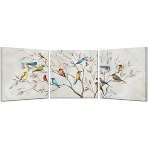 KREATIVE ARTS 3 Pieces Square Canvas Wall Art Birds on Tree Branches Painting Printed on Contemporary Home Bedroom Decoration Wrapped with Wooden Frame Ready to Hang Each Size 16x16inch