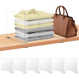 xydstay 6 Pack Clear Acrylic Shelf Dividers for Closet Organization, Purse Organizers for Closet, Clothing Dividers, Handbag Organizers for Shelves in Bedroom and Office