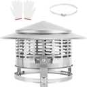 KOMCLUB 6 Inch Cone Top Chimney Cap,Round Chimney Cap Chimney Cover Cap Stainless Steel Chimney Cover Outside Roof Silver Fireplace Screen Cover Exterior Stove Pipe Topper Adjustable Roof Cap for Vent